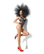 © Subbotina Anna - Beauty model girl in swimsuit, Swimwear. Slim sexy African American woman posing on white background on high heels. Red lips. Long legs. Full length portrait of glamour lady, perfect body. Black hair