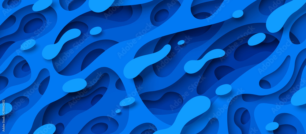 3D abstract background with paper cut shapes. Vector design layout for business presentations, flyers, posters and invitations. Blue carving art - obrazy, fototapety, plakaty 