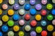 canvas print picture - Rows of large number of colorful balloons on a black background, beautiful pattern. Selective focus.