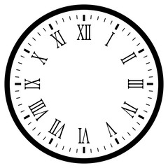 Wall Mural - black blank clock with roman numerals isolated on white for web and design