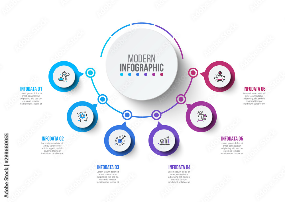 Creative concept for infographic. Business data visualization. Abstract elements diagram with 6 steps, options, parts or processes. Vector business template for presentation. - obrazy, fototapety, plakaty 