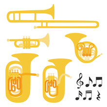 Set Of Vector Modern Flat Design Brass Instruments