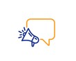Advertisement device symbol. Megaphone line icon. Brand ambassador speech bubble sign. Colorful outline concept. Blue and orange thin line megaphone icon. Vector