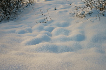 Sticker - Photography of a snowdrifts. White snowy russian winter. Beautiful landscape at that cold time when the nature had been frozen. Nature is resting in sunny day.