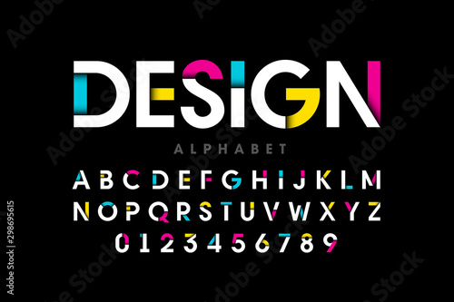 Fotomural Modern bright colorful font, alphabet letters and numbers