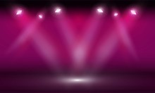 Stage Podium With Lighting, Stage Podium Scene With For Award Ceremony On Light Colorful Background Vector Design.