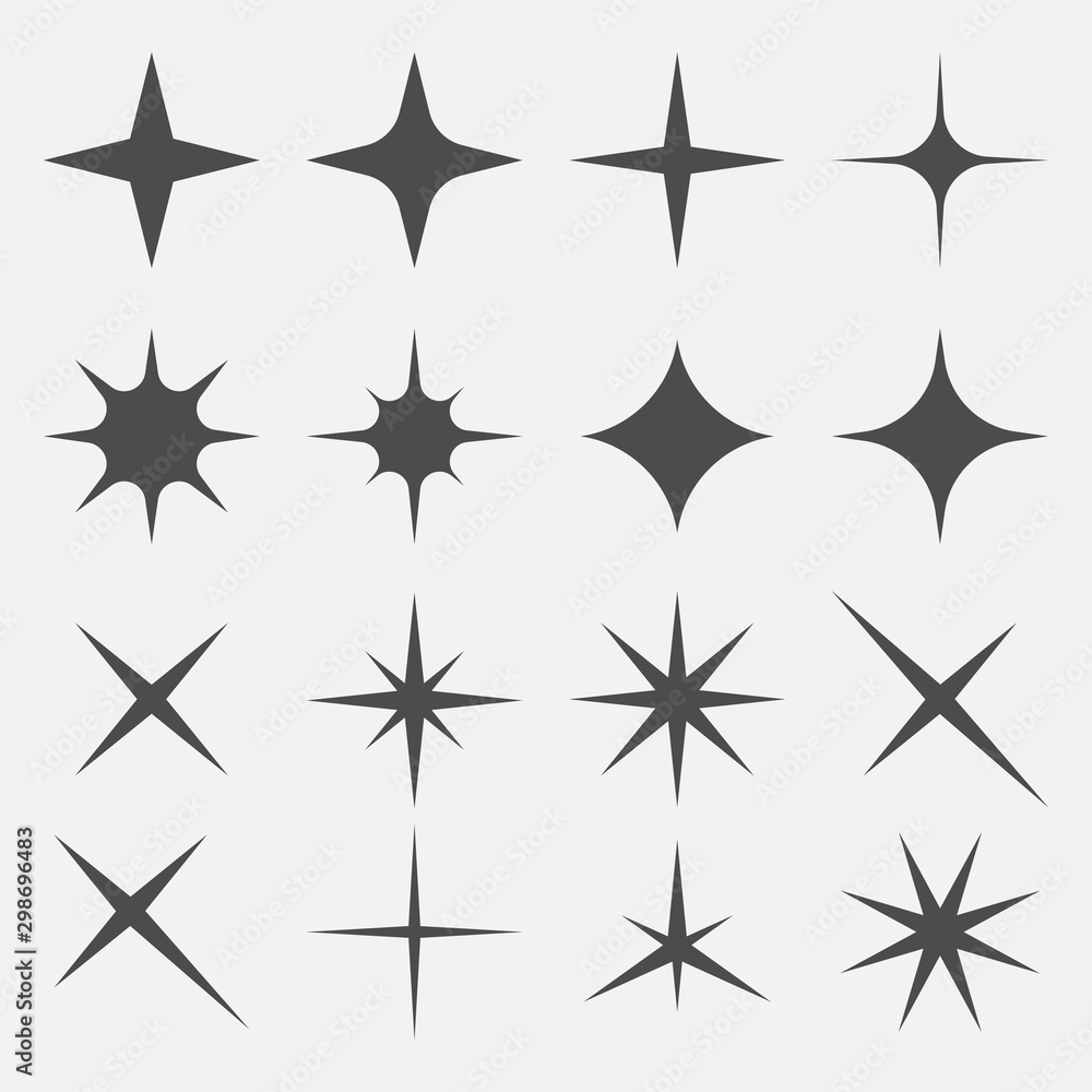 Twinkling star set isolated on white background. Vector illustration. - obrazy, fototapety, plakaty 