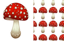 A Seamless Pattern Of A Toadstool On White