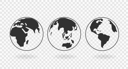 Globes of Earth linear vector icons collection isolated on transparent background