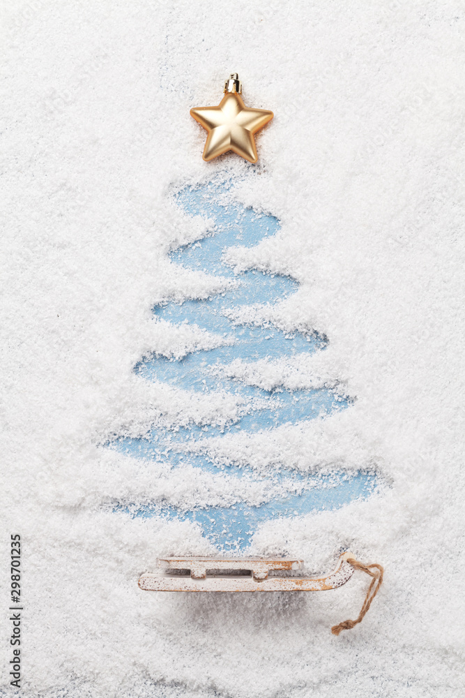 Christmas greeting card with fir tree shape - obrazy, fototapety, plakaty 