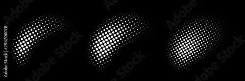 Fotomural Set of halftone dots curved gradient pattern texture isolated on white background