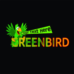 green parrot bird, banner pattern logo with text box