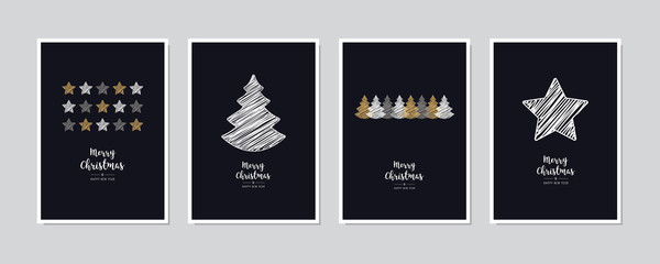 Wall Mural - merry christmas greeting card set text lettering blue background vector.