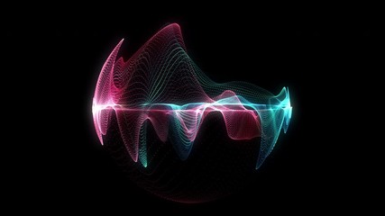 Wall Mural - 4k. sphere grid. animation globe. digital background. neon waves. abstract design. blue and red colo