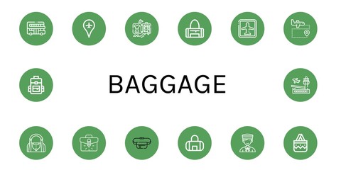 Poster - Set of baggage icons such as Touristic, Airport, Luggage, Sport bag, Gym bag, Briefcase, Belt pouch, Bellboy, Handbag, Backpack , baggage