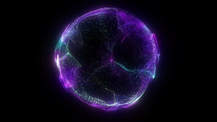 Wall Mural - 4k. sphere grid. animation globe. digital background. neon waves. abstract design. violet color. sea