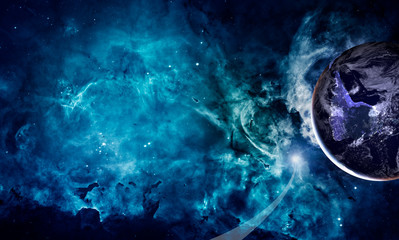 Wall Mural - planet earth in space against the background of galaxies and comet. elements of this image furnished