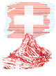 Ilustracja przedstawiająca flagę Szwajcarii z przykładowym zabytkiem architektonicznym
