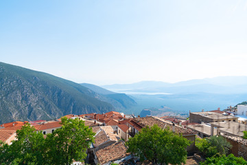 Canvas Print - View from famous town of Delphi down to coast