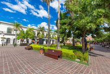 Mazatlan, Mexico-10 September, 2019: Mazatlan Old City Central Plaza In Historic City Center Near Ocean Promenade And El Malecon