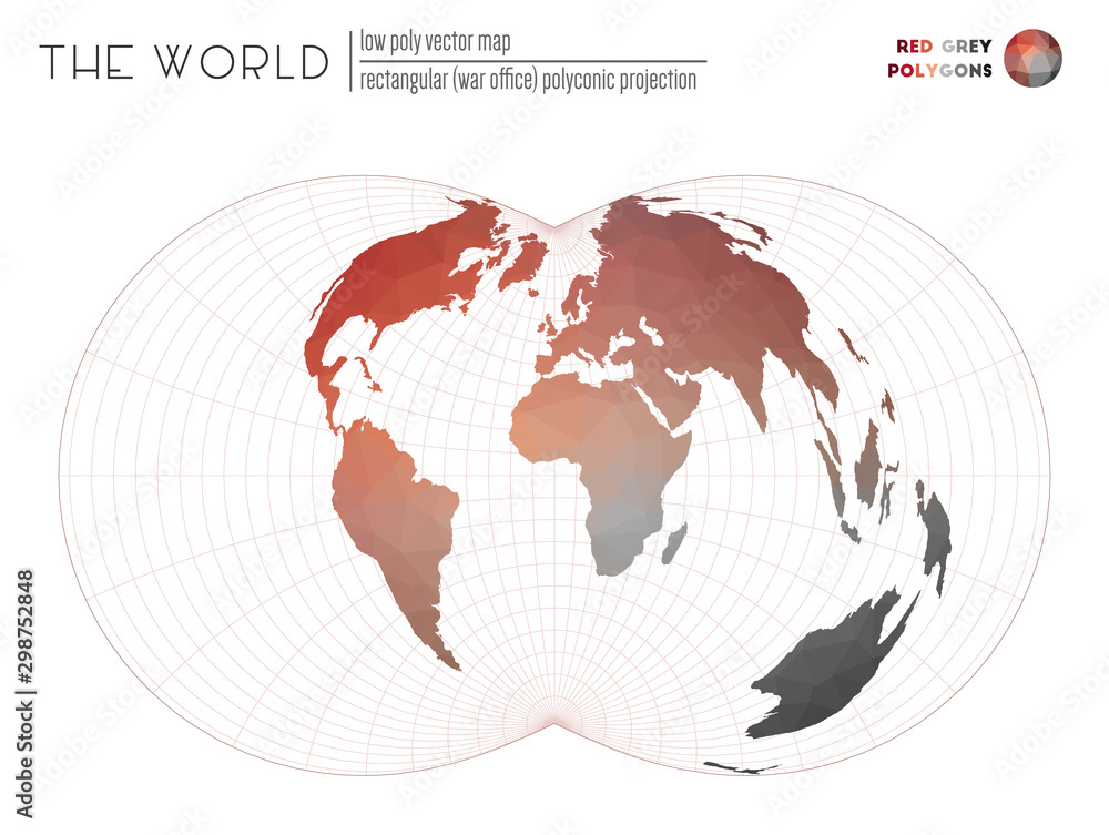 Vector map of the world. Rectangular (War Office) polyconic projection ...
