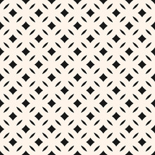 Vector Geometric Seamless Pattern With Diamond Shapes, Rhombuses, Ovals, Grid, Lattice, Mesh. Simple Modern Abstract Black And White Background Texture. Monochrome Geometric Design, Repeat Tiles