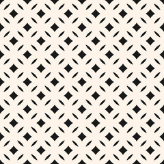 Vector geometric seamless pattern with diamond shapes, rhombuses, ovals, grid, lattice, mesh. Simple modern abstract black and white background texture. Monochrome geometric design, repeat tiles
