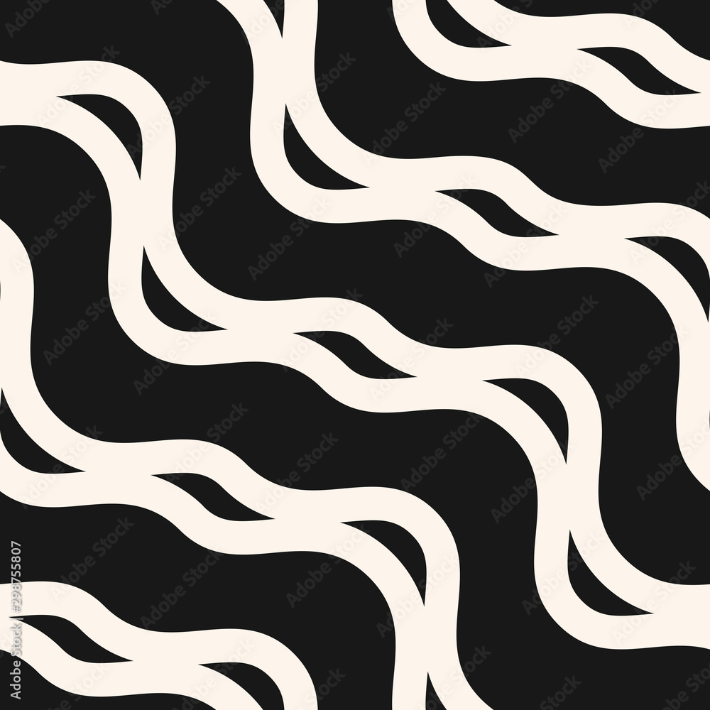 Vector wavy seamless pattern. Abstract monochrome texture with diagonal ...