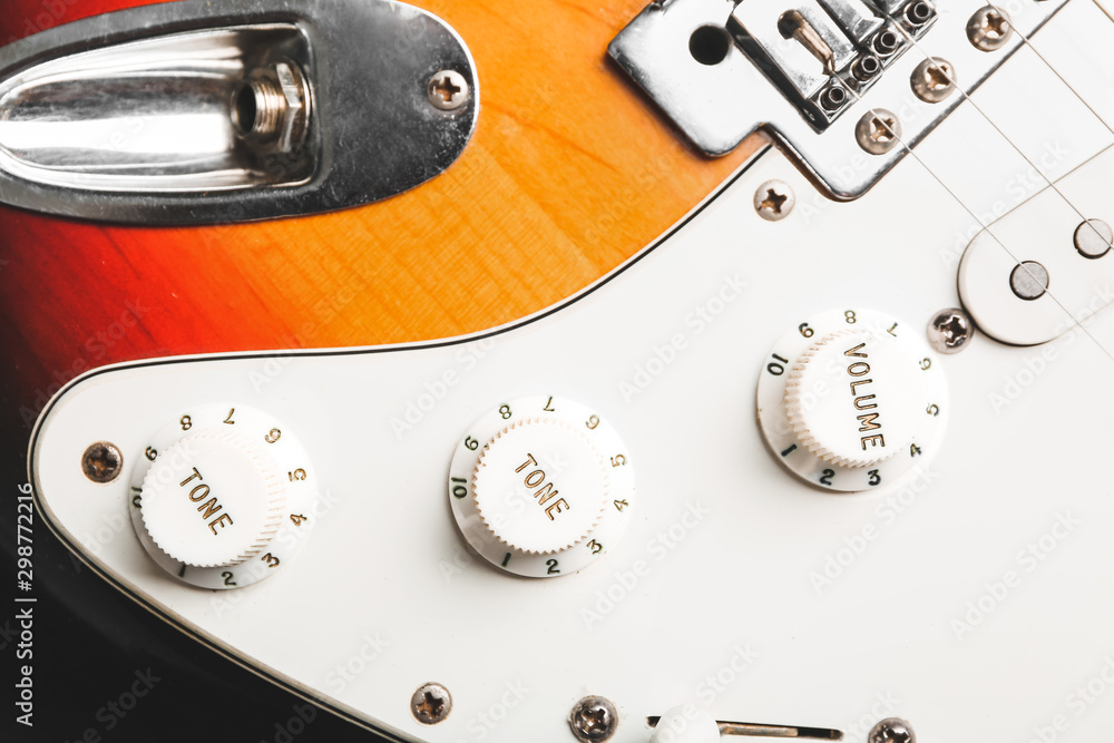 Modern bass guitar, closeup view