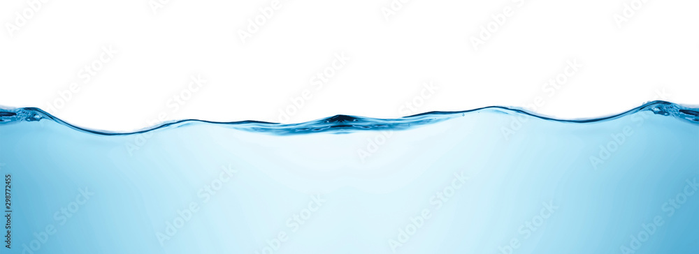 Blue water splashs wave surface with bubbles of air on white background. - obrazy, fototapety, plakaty 
