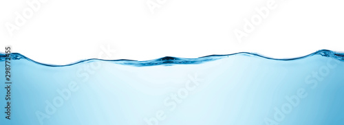Fotografía Blue water splashs wave surface with bubbles of air on white background