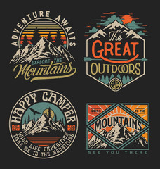 collection of vintage explorer, wilderness, adventure, camping emblem graphics. perfect for t-shirts