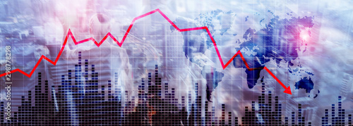Fotomural Chart with red down arrow on abstract background