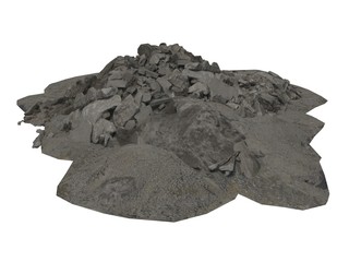 Wall Mural - Heap of rubble and debris isolated on white 3d illustration