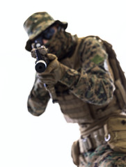 soldier aiming white background