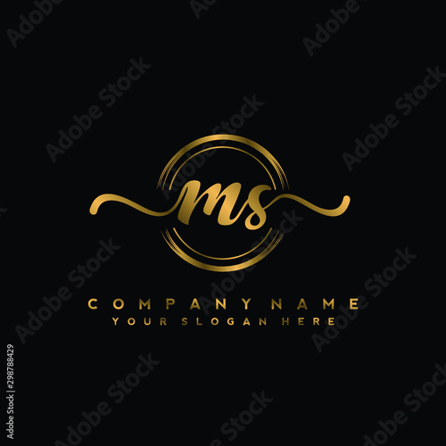 Ms Initial Handwriting Logo Design With Golden Brush Circle Logo For Fashion Photography Wedding Beauty Business Stock Vector Adobe Stock