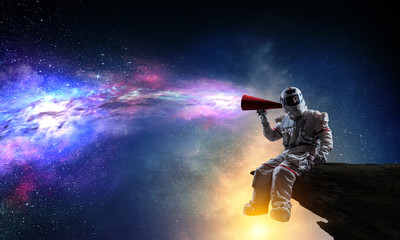 Wall Mural - spaceman and his mission. mixed media