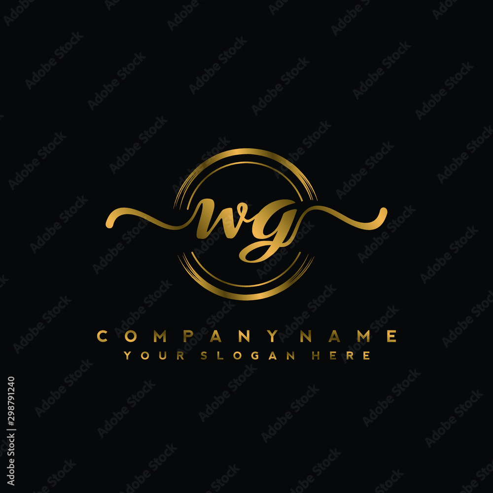 WG Initial handwriting logo design with golden brush circle. Logo for ...