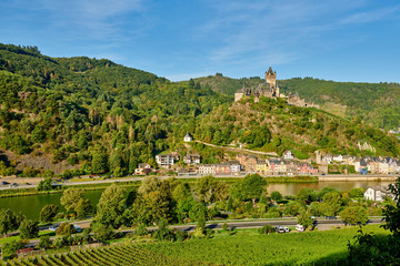 Wall Mural - Beautiful Cochem town in Germany on Moselle river with Reichsburg castle on a hill