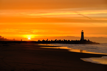 Sticker - Santa Cruz Breakwater Light (Walton Lighthouse) at sunrise, Pacific coast, California, USA