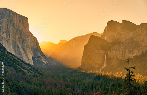 Yosemite National Park Valley at sunrise landscape from Tunnel View Canvas Print