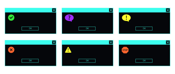 Wall Mural - Set of an error and information messages and dialog box windows.