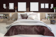 Elegant Bedroom Interior With Template Frames - 3d Illustration