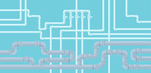 Horizontal Background With Pipeline. Water Supply And Sewerage System. Plastic Pipes. Vector Illustration.