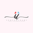 © VOKE VICTORI - Initial HL with a butterfly on the handwriting Logo vector. Letter Logo Handwriting Template. two blue and ping butterflies