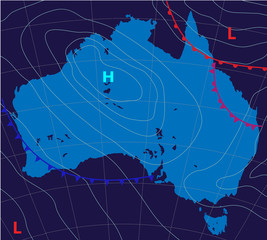 Wall Mural - australia map. meteologic weather forecast on the map of australia on a dark background. vector illu