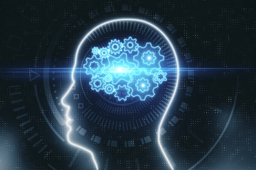 Wall Mural - head outline with digital gears
