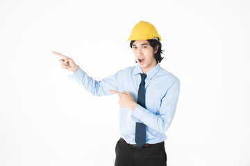 engineering Man wearing yellow helmet on white