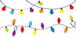 © worldofvector - Christmas lights. Holiday festive xmas decoration. Colorful string fairy light set. Lightbulb glowing garland. Rainbow color. Flat design. White background. Isolated.