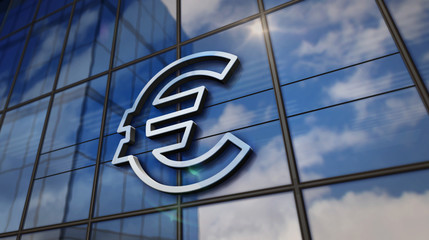 Wall Mural - Euro currency symbol on glass mirrored building